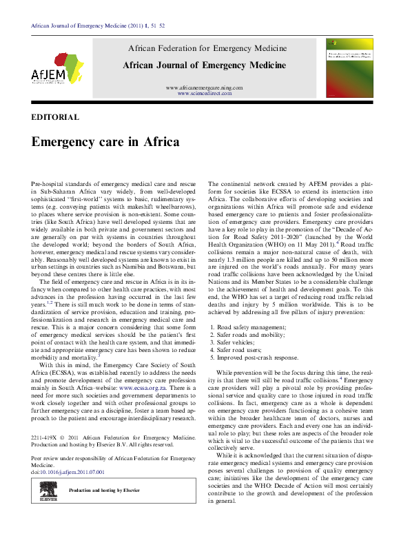(PDF) Emergency care in Africa