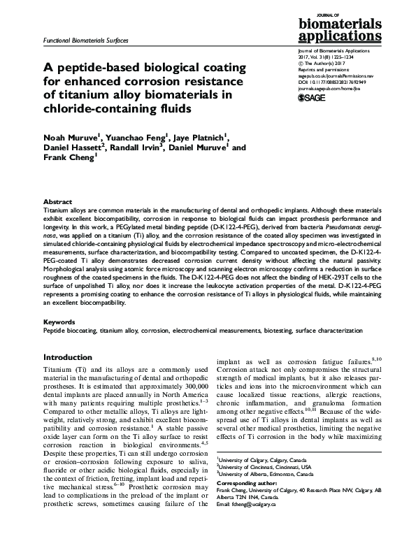 (PDF) A peptidebased biological coating for enhanced corrosion