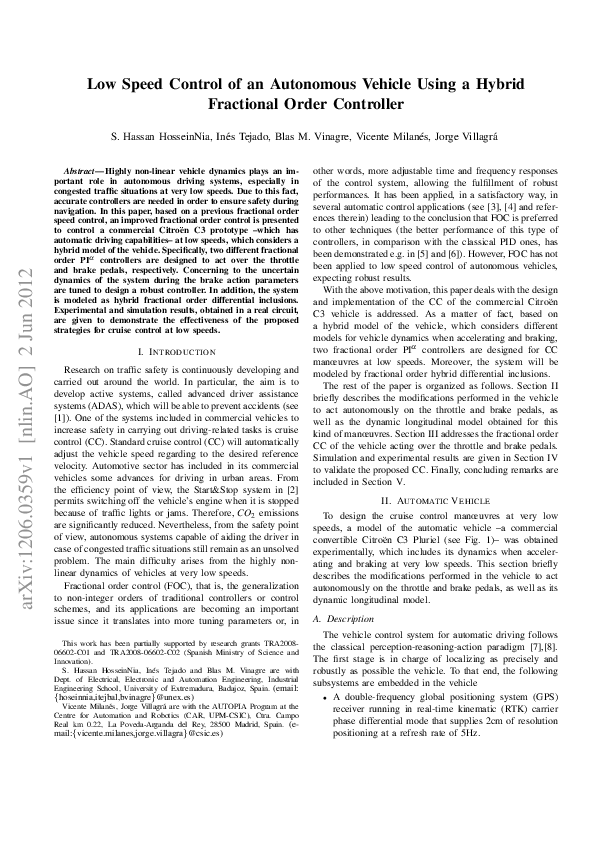 (PDF) Low speed control of an autonomous vehicle using a hybrid ...