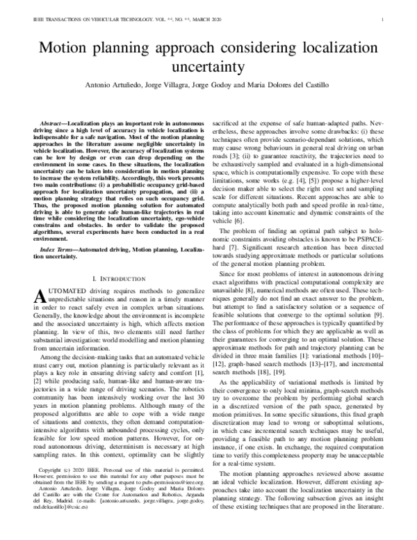 (PDF) Motion Planning Approach Considering Localization Uncertainty