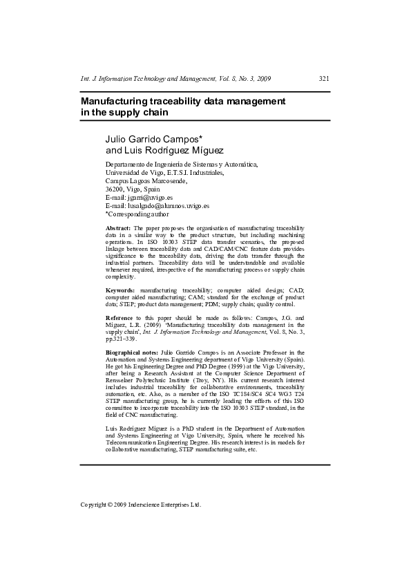 (PDF) Manufacturing traceability data management in the supply chain