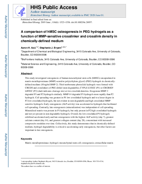 (PDF) A comparison of human mesenchymal stem cell osteogenesis in poly ...