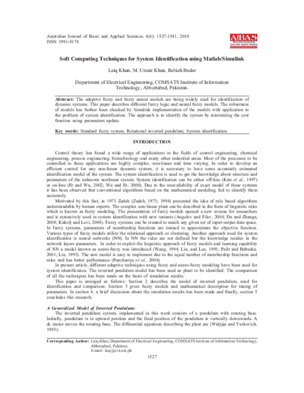 (PDF) Soft Computing Techniques for System Identification Using Matlab ...