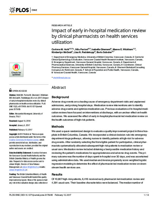 (PDF) Impact of early in-hospital medication review by clinical ...