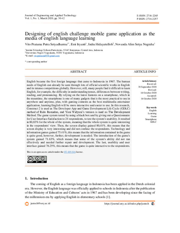 (PDF) Designing of english challenge mobile game application as the ...