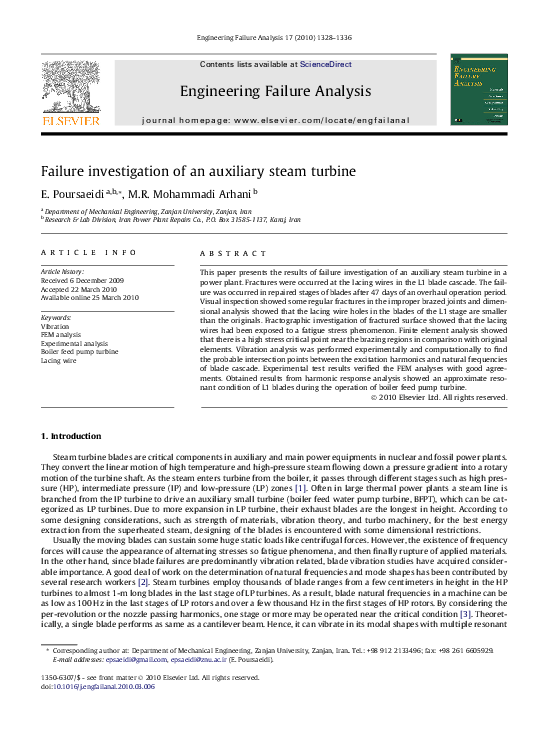 (PDF) Failure investigation of an auxiliary steam turbine