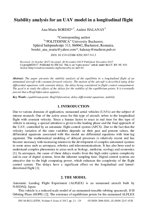 (PDF) Stability analysis for an UAV model in a longitudinal flight