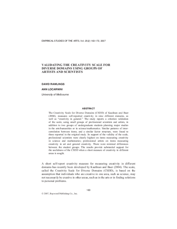 (PDF) Validating the Creativity Scale for Diverse Domains Using Groups ...