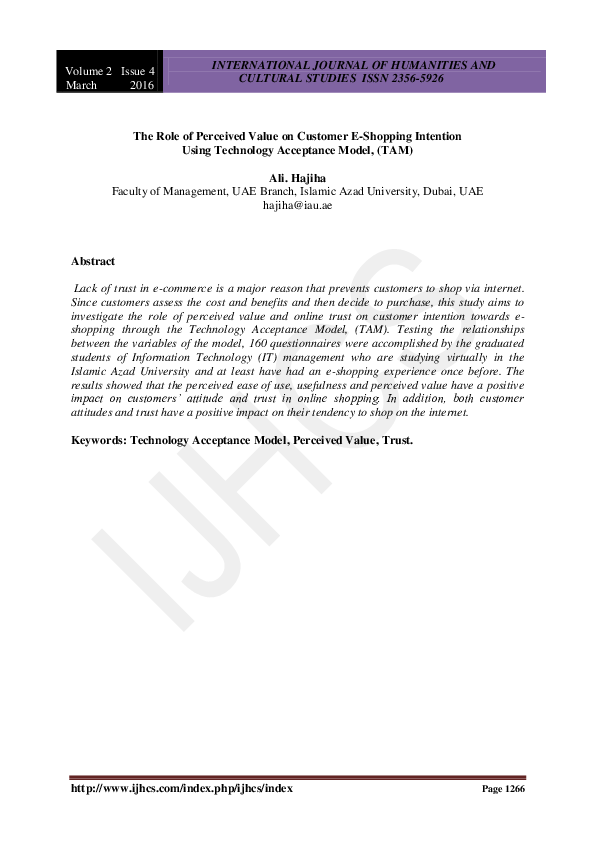 (PDF) The role of perceived value on customer E-shopping intention ...