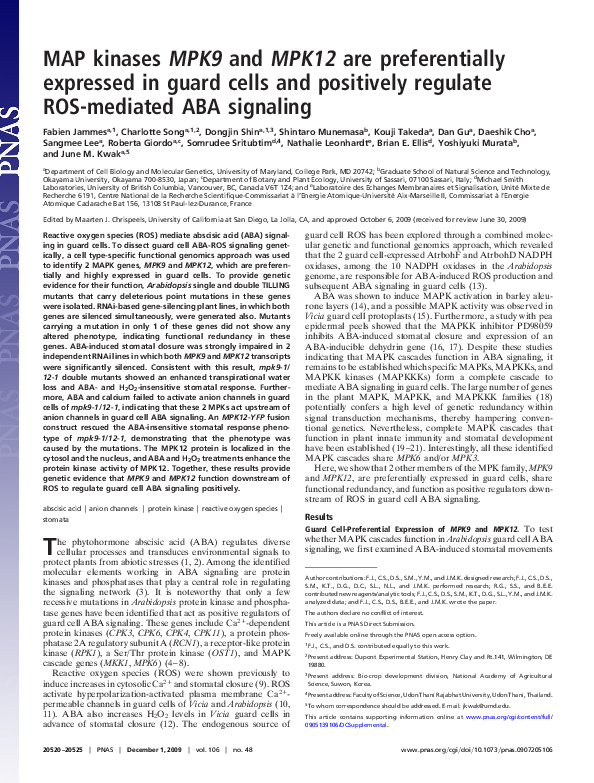 (PDF) MAP kinases MPK9 and MPK12 are preferentially expressed in guard ...