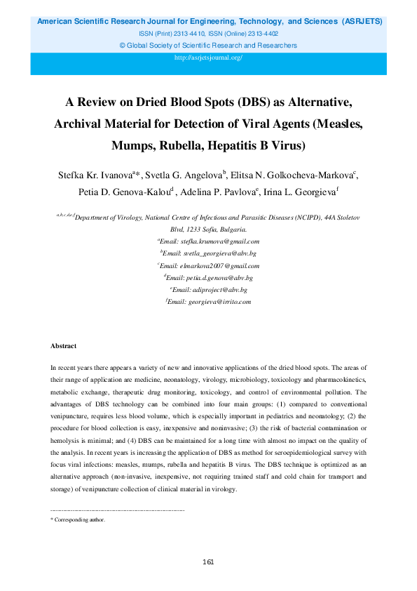 (PDF) A Review on Dried Blood Spots (DBS) as Alternative, Archival ...