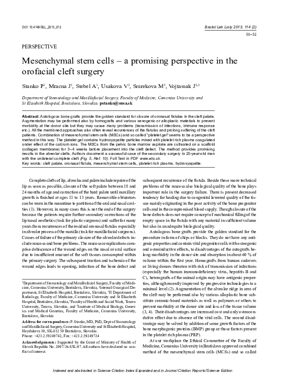 (PDF) Mesenchymal stem cells – a promising perspective in the orofacial ...
