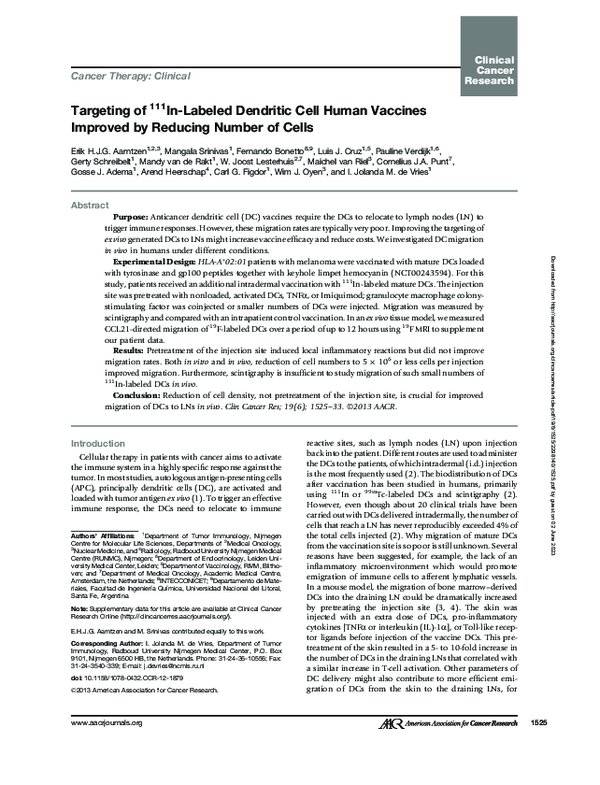(PDF) Targeting of 111In-Labeled Dendritic Cell Human Vaccines Improved ...