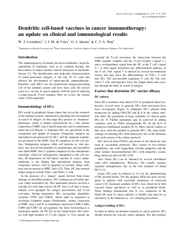 (PDF) Dendritic cell-based vaccines in cancer immunotherapy: an update ...