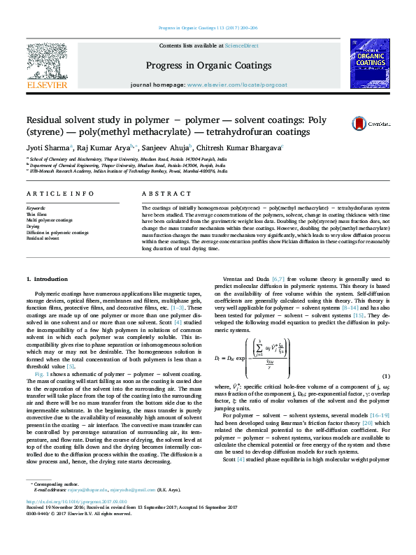 (PDF) Residual solvent study in polymer − polymer — solvent coatings ...