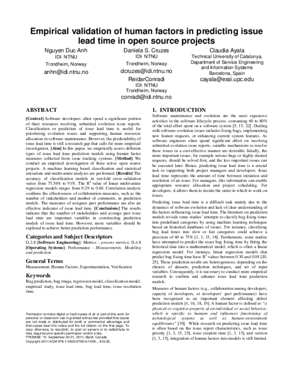 (PDF) Empirical validation of human factors in predicting issue lead ...