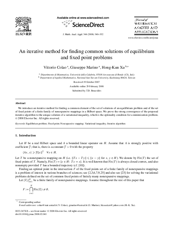 (PDF) An iterative method for finding common solutions of equilibrium ...