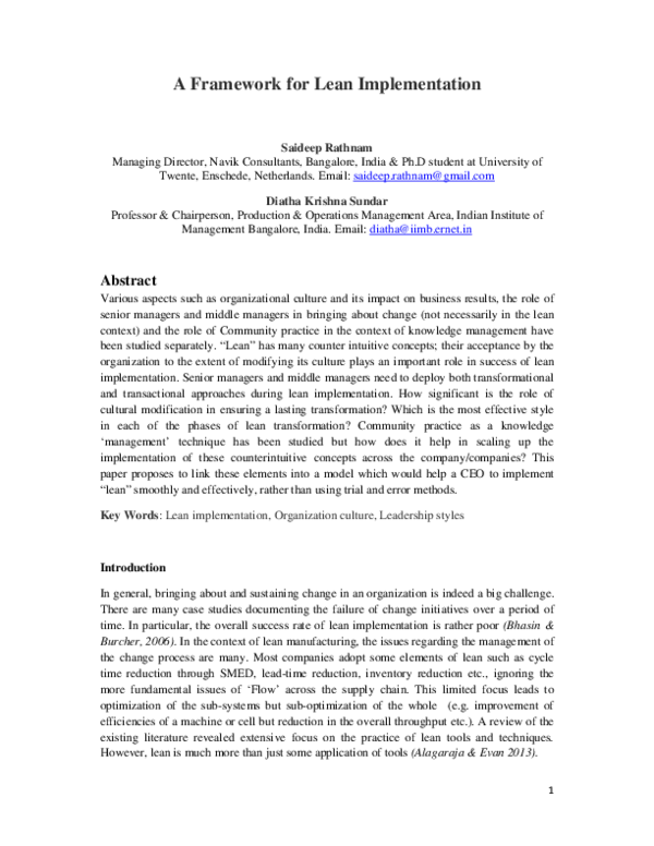 (PDF) A Framework for Lean Implementation