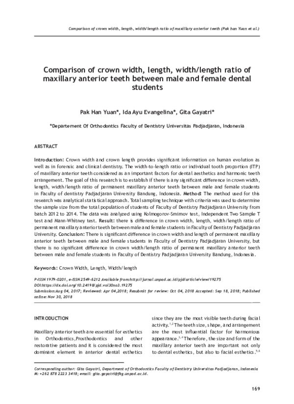 (PDF) Comparison of crown width, length, width/length ratio of ...