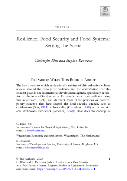 Pdf Resilience Food Security And Food Systems Setting The Scene