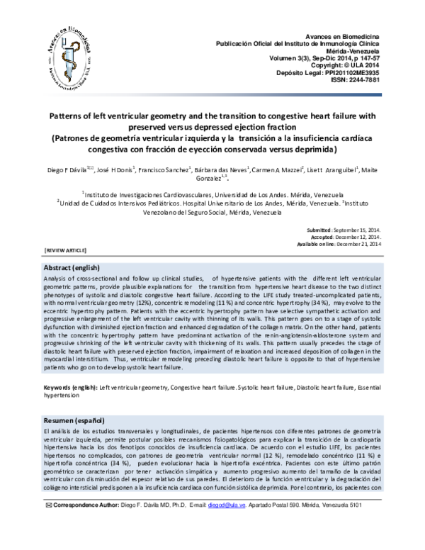 (PDF) Patterns of left ventricular geometry and the transition to ...