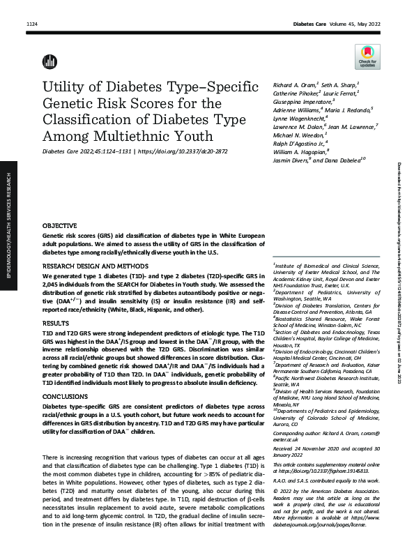 (PDF) Utility of Diabetes Type–Specific Genetic Risk Scores for the ...