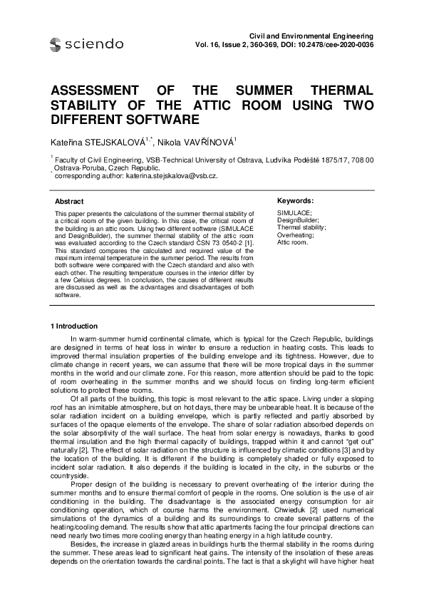 (PDF) Assessment of the Summer Thermal Stability of the Attic Room ...