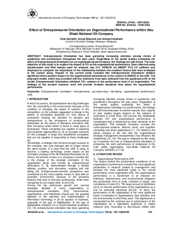 (PDF) Effect of Entrepreneurial Orientation on Organizational ...