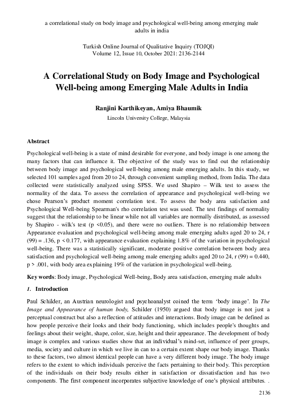 (PDF) A Correlational Study on Body Image and Psychological Well- being ...
