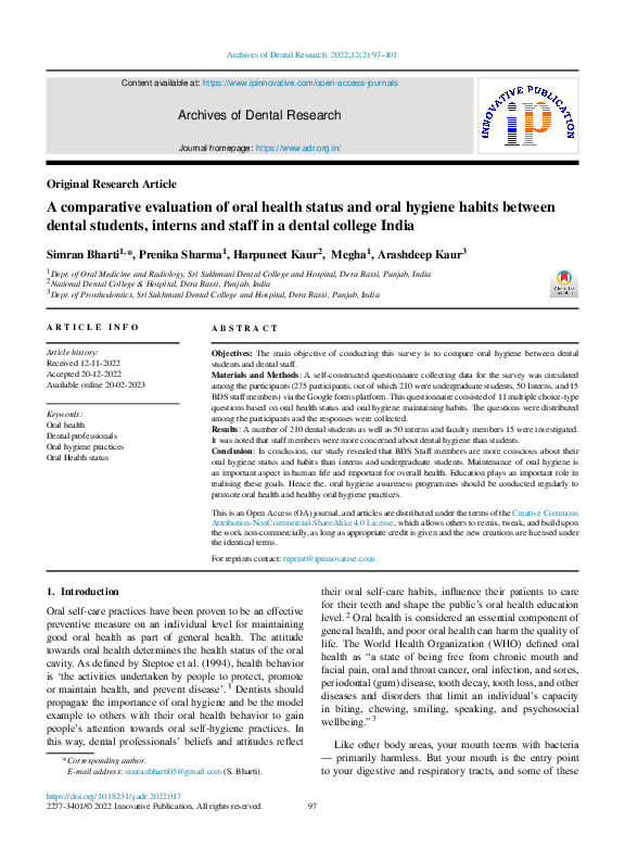 (PDF) A comparative evaluation of oral health status and oral hygiene ...