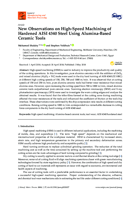 (PDF) New Observations on High-Speed Machining of Hardened AISI 4340 ...