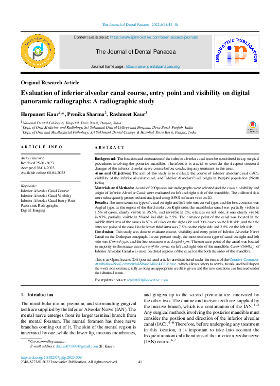 (PDF) Evaluation of inferior alveolar canal course, entry point and ...