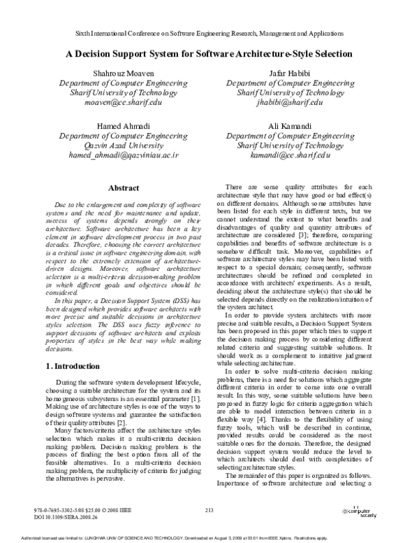 (PDF) A Decision Support System for Software Architecture-Style Selection
