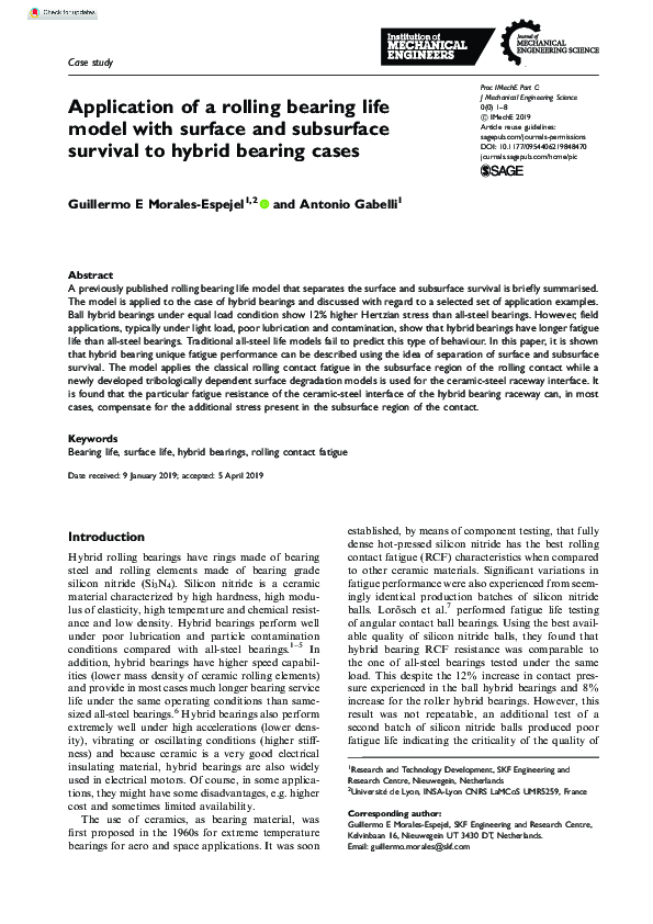 (PDF) Application of a rolling bearing life model with surface and ...