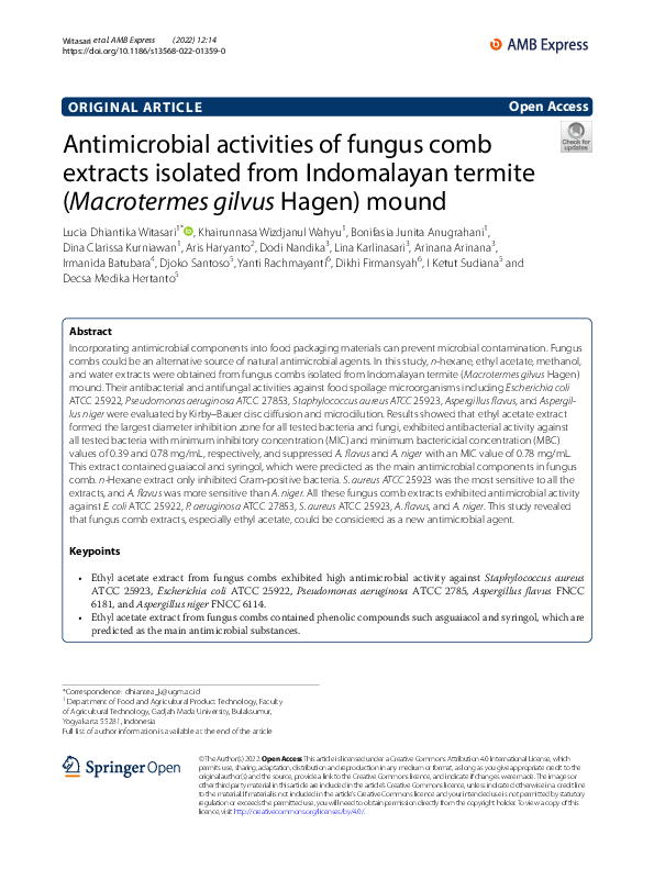 (PDF) Antimicrobial activities of fungus comb extracts isolated from ...