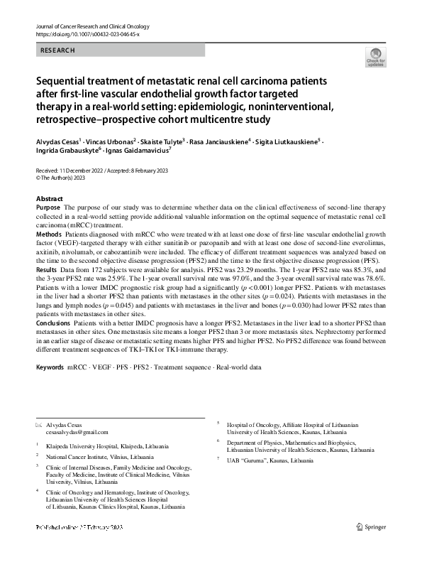 (PDF) Sequential treatment of metastatic renal cell carcinoma patients ...