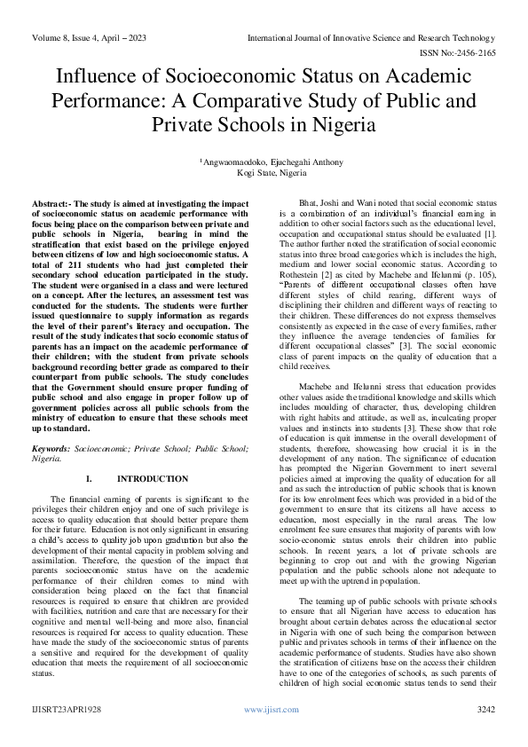 (PDF) Influence of Socioeconomic Status on Academic Performance: A ...