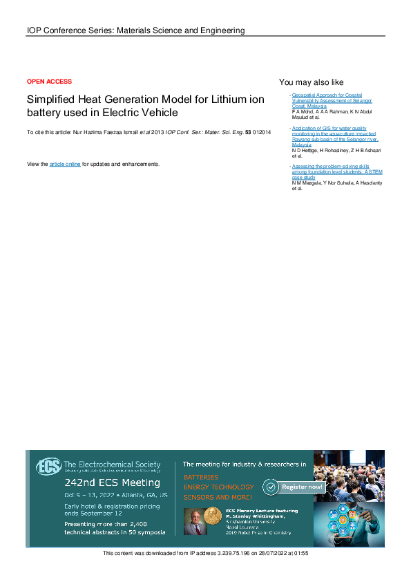 (PDF) Simplified Heat Generation Model for Lithium ion battery used in ...