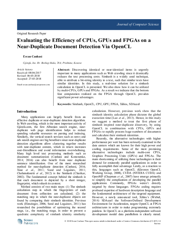 (PDF) Evaluating the Efficiency of CPUs, GPUs and FPGAs on a Near ...