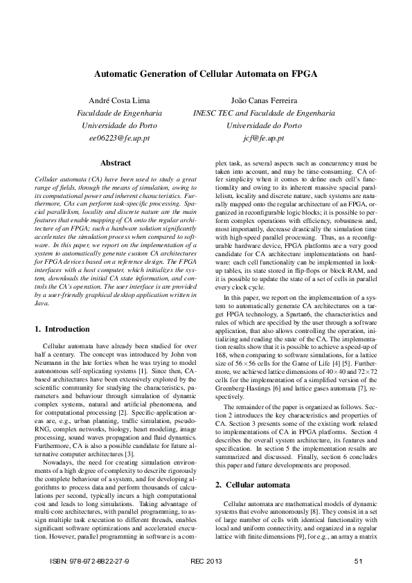 (PDF) Automatic Generation of Cellular Automata on FPGA