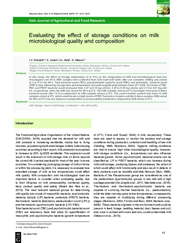 (PDF) Evaluating the effect of storage conditions on milk ...