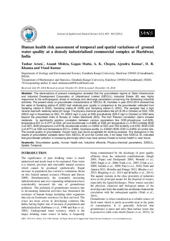 (PDF) Human health risk assessment of temporal and spatial variations ...