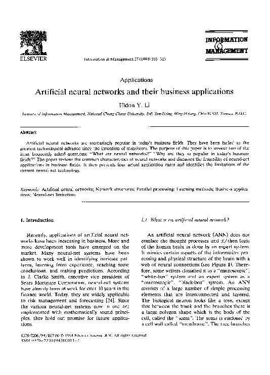 (PDF) Artificial neural networks and their business applications