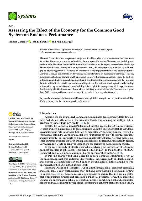 (PDF) Assessing the Effect of the Economy for the Common Good System on ...