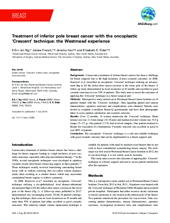 (PDF) Treatment of inferior pole breast cancer with the oncoplastic ...