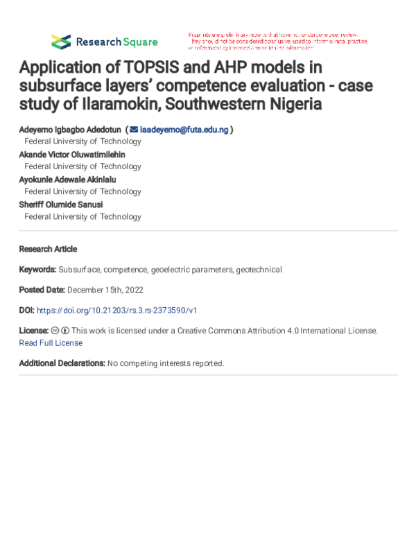 (PDF) Application of TOPSIS and AHP models in subsurface layers ...