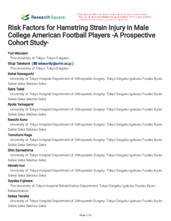 (PDF) Risk Factors for Hamstring Strain Injury in Male College American ...