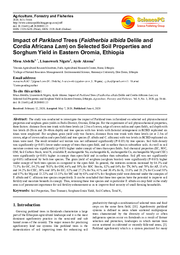 (PDF) Impact of Parkland Trees ( Faidherbia albida Delile and Cordia ...