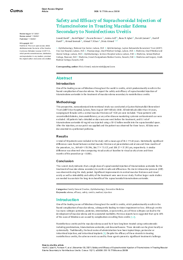 (PDF) Safety and Efficacy of Suprachoroidal Injection of Triamcinolone ...