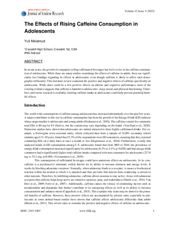 (PDF) The Effects of Rising Caffeine Consumption in Adolescents